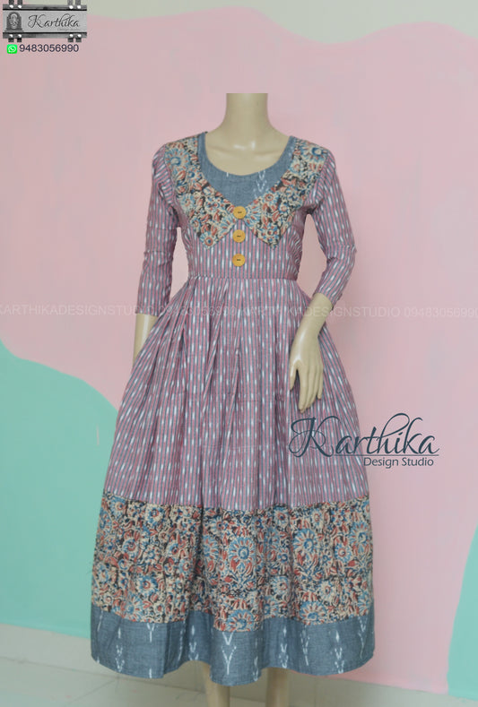 Kalamkari/ikkat cotton kurthi..