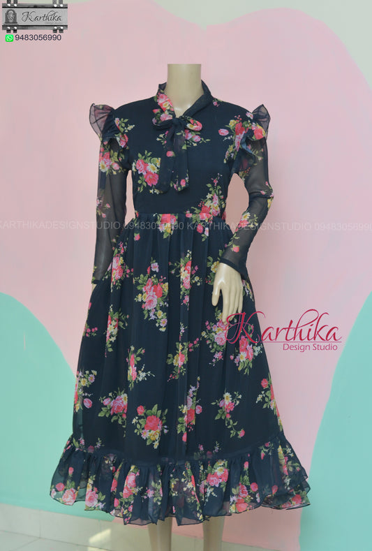 Black floral georgette frock