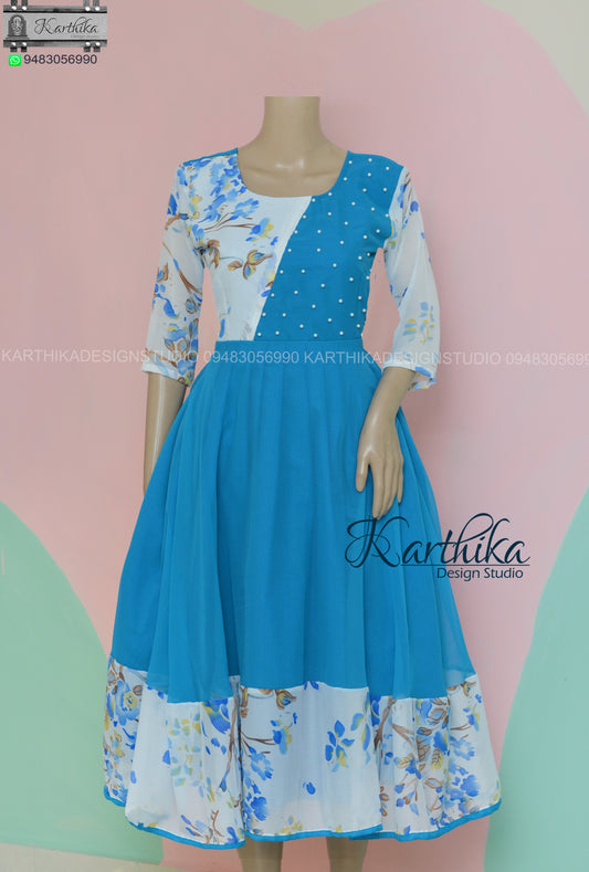 Blue/white floral georgette frock