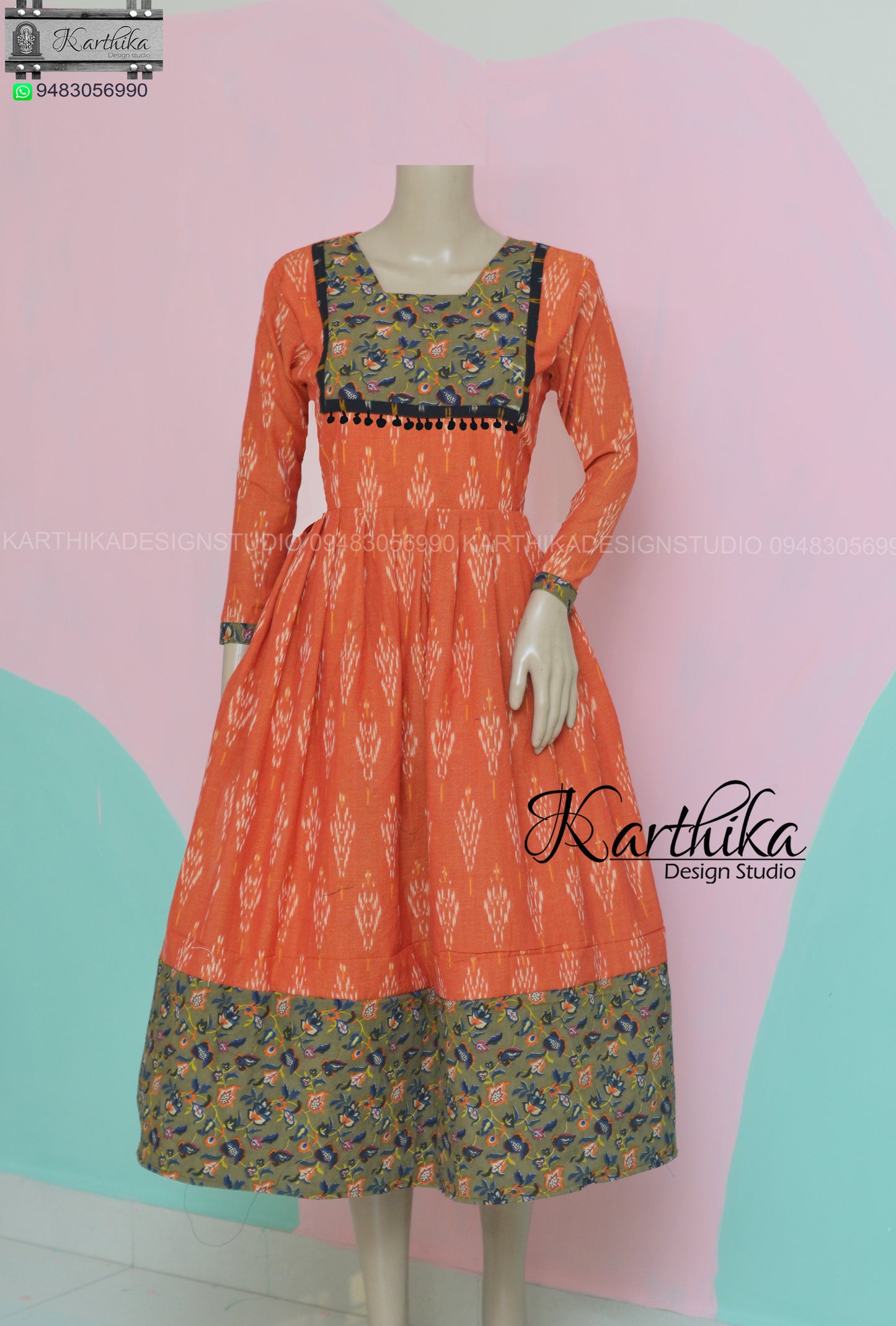 Ikkat/kalamkari cotton kurthi