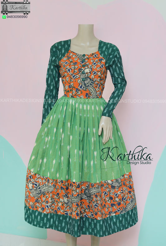 Ikkat/kalamkari cotton kurthi..